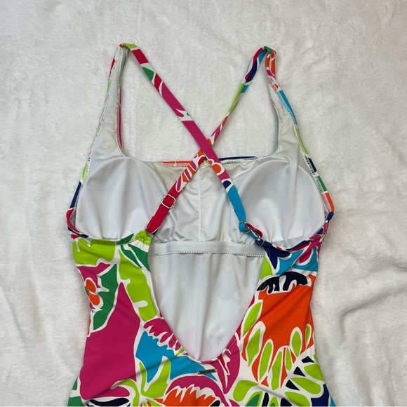 NAUTICA Tropical Open Back Criss Cross Vibrant One Piece Bathing Suit - Picture 12 of 16